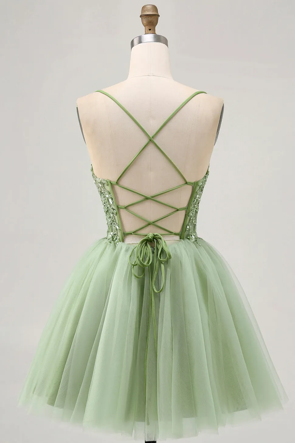 Verde A Line Corset Short Homecoming Dress com Appliques