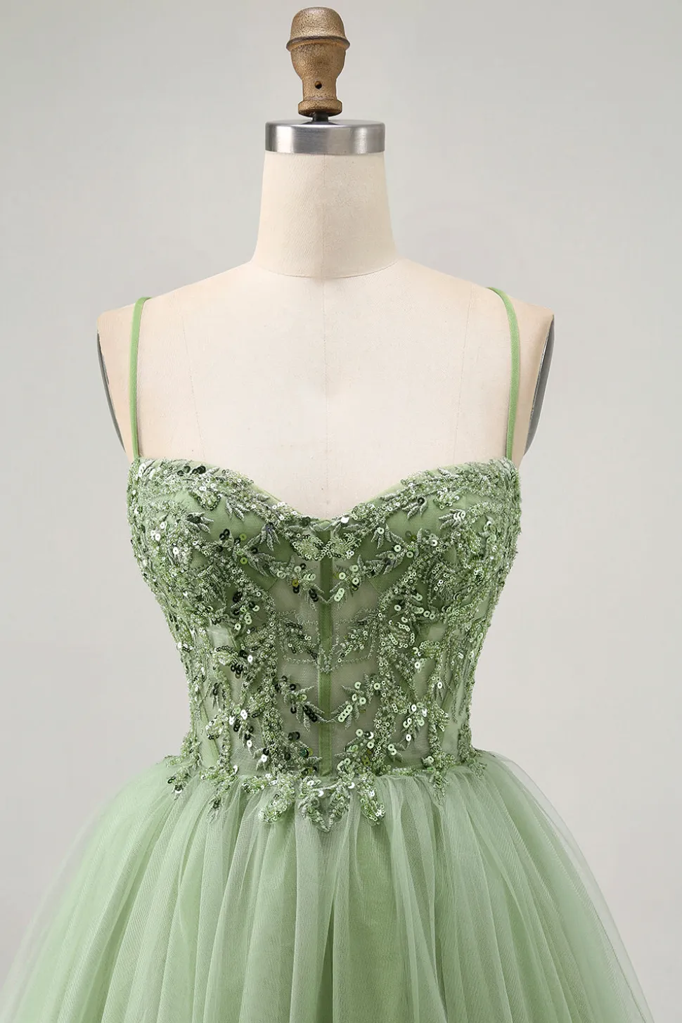 Verde A Line Corset Short Homecoming Dress com Appliques