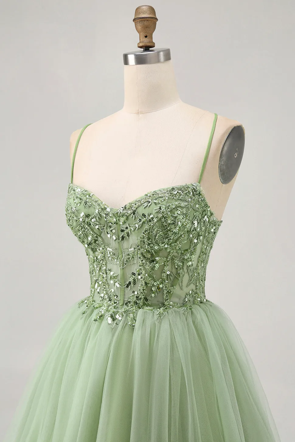 Verde A Line Corset Short Homecoming Dress com Appliques