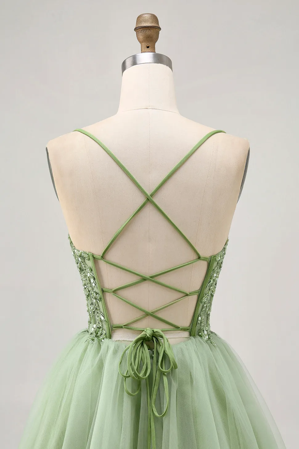 Verde A Line Corset Short Homecoming Dress com Appliques