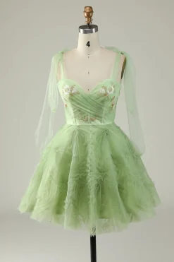 Verde A Line Vestido Cocktail Sem Mangas