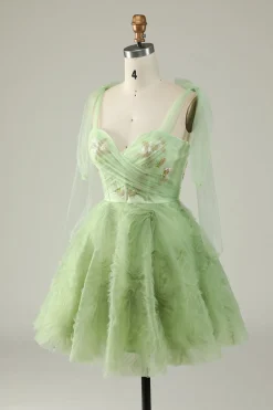 Verde A Line Vestido Cocktail Sem Mangas