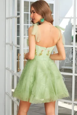 Verde A Line Vestido Cocktail Sem Mangas