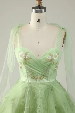 Verde A Line Vestido Cocktail Sem Mangas