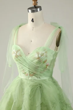 Verde A Line Vestido Cocktail Sem Mangas
