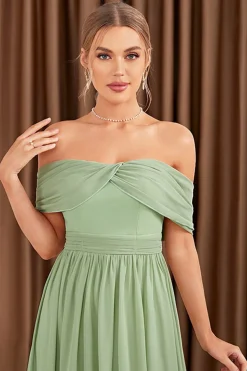 Verde A-Line fora do ombro Chiffon longo vestido de baile