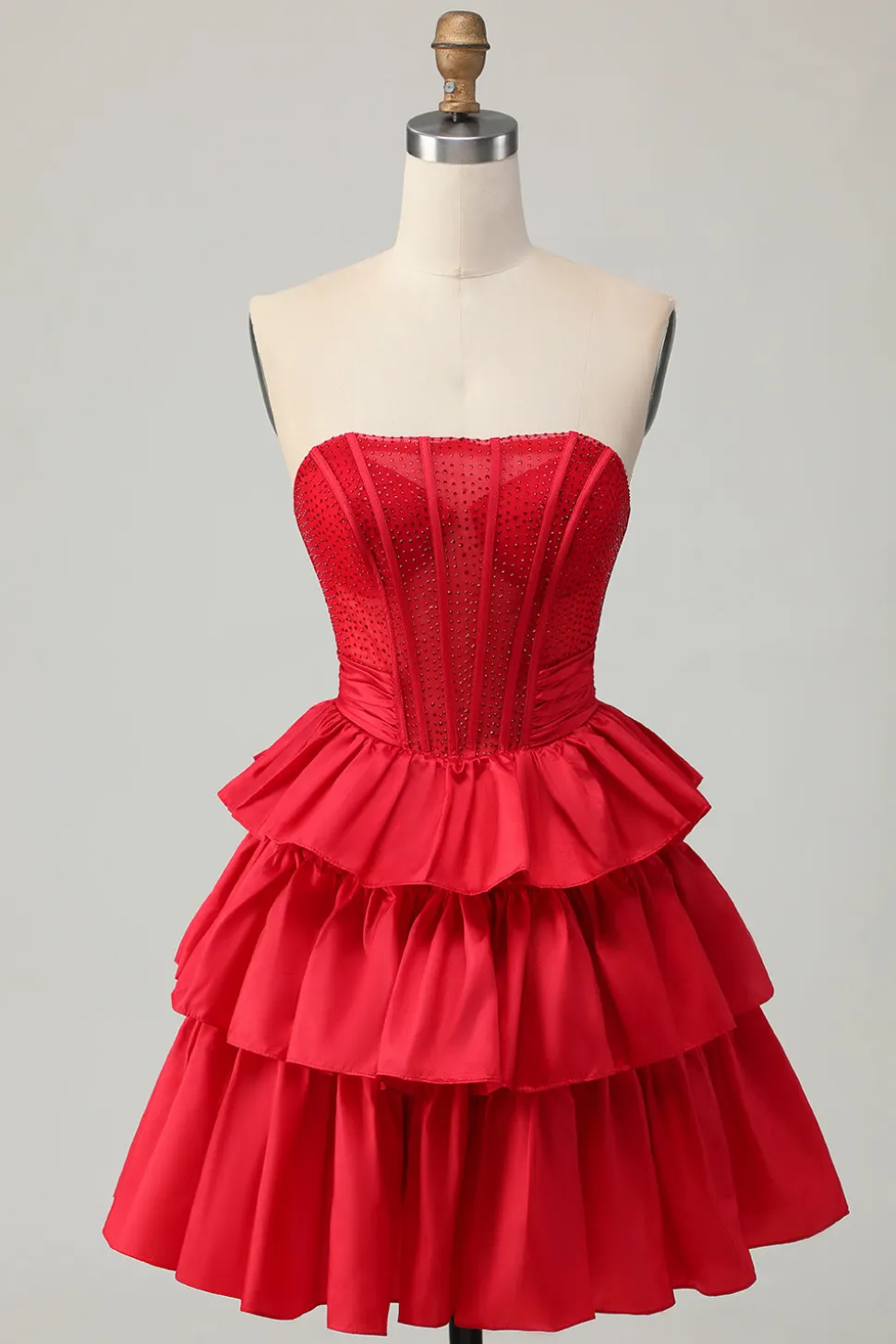 Verde A-line Strapless Tiered Corset frisado curto Homecoming Dress com arco