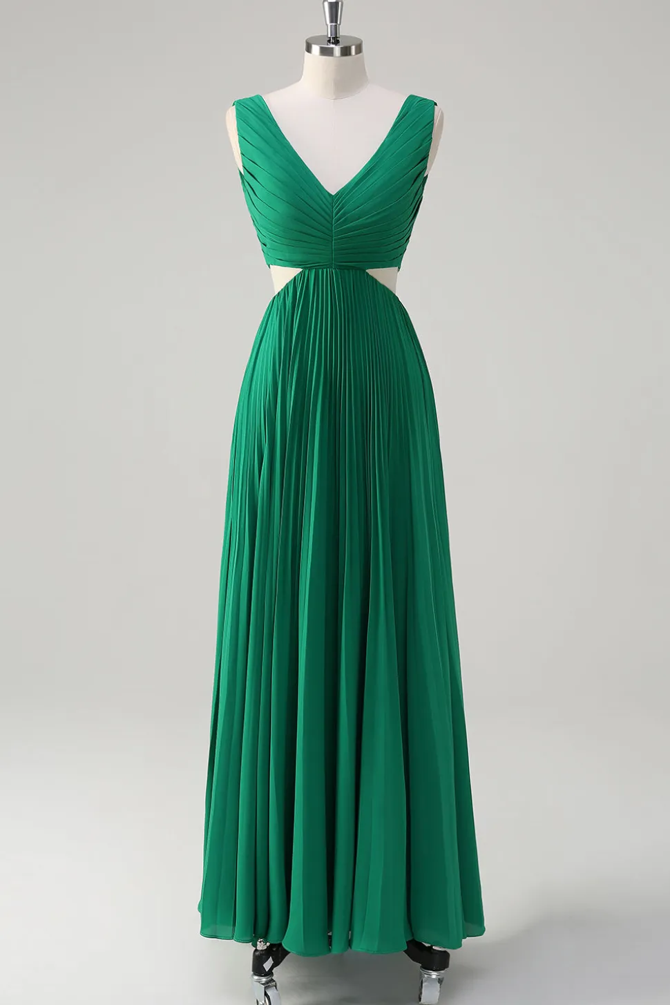 Verde A-Line V Pescoço Ruched Chiffon Joelho Comprimento Vestido Madrinha