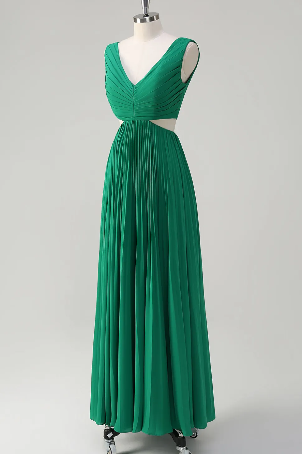 Verde A-Line V Pescoço Ruched Chiffon Joelho Comprimento Vestido Madrinha