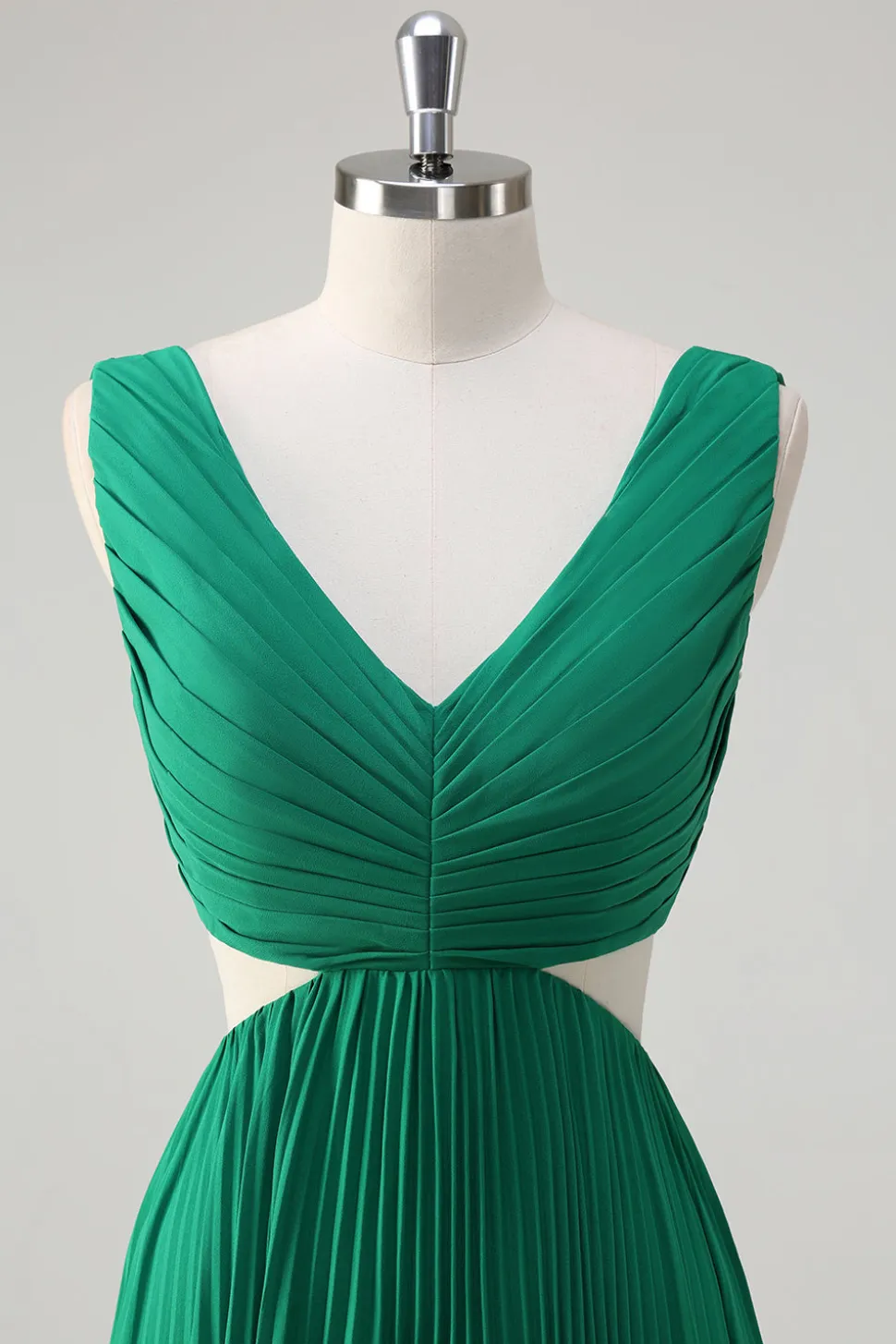 Verde A-Line V Pescoço Ruched Chiffon Joelho Comprimento Vestido Madrinha