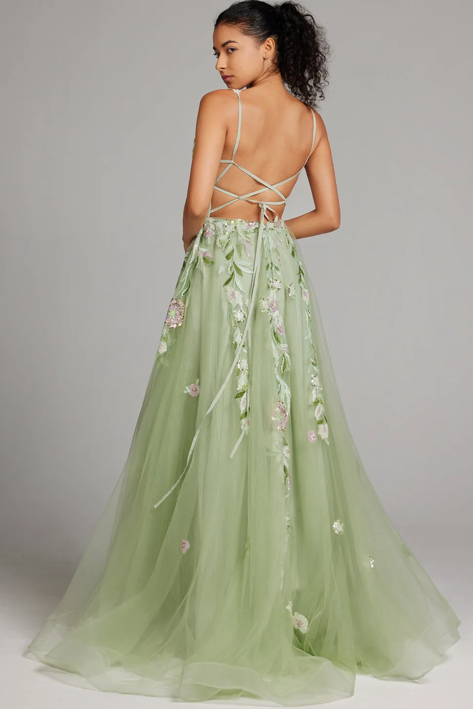 Verde brilhante Uma linha de lantejoulas espartilho bordado longo vestido de baile com fenda