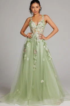 Verde brilhante Uma linha de lantejoulas espartilho bordado longo vestido de baile com fenda