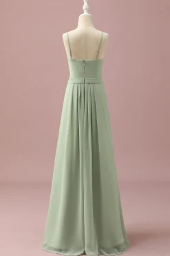 Verde Chiffon Vestido Dama de Honor Júnior Pescoço Redondo