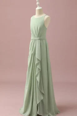 Verde Chiffon Vestido Dama de Honor Júnior Pescoço Redondo