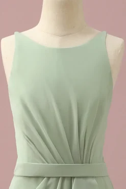 Verde Chiffon Vestido Dama de Honor Júnior Pescoço Redondo