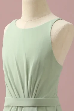 Verde Chiffon Vestido Dama de Honor Júnior Pescoço Redondo