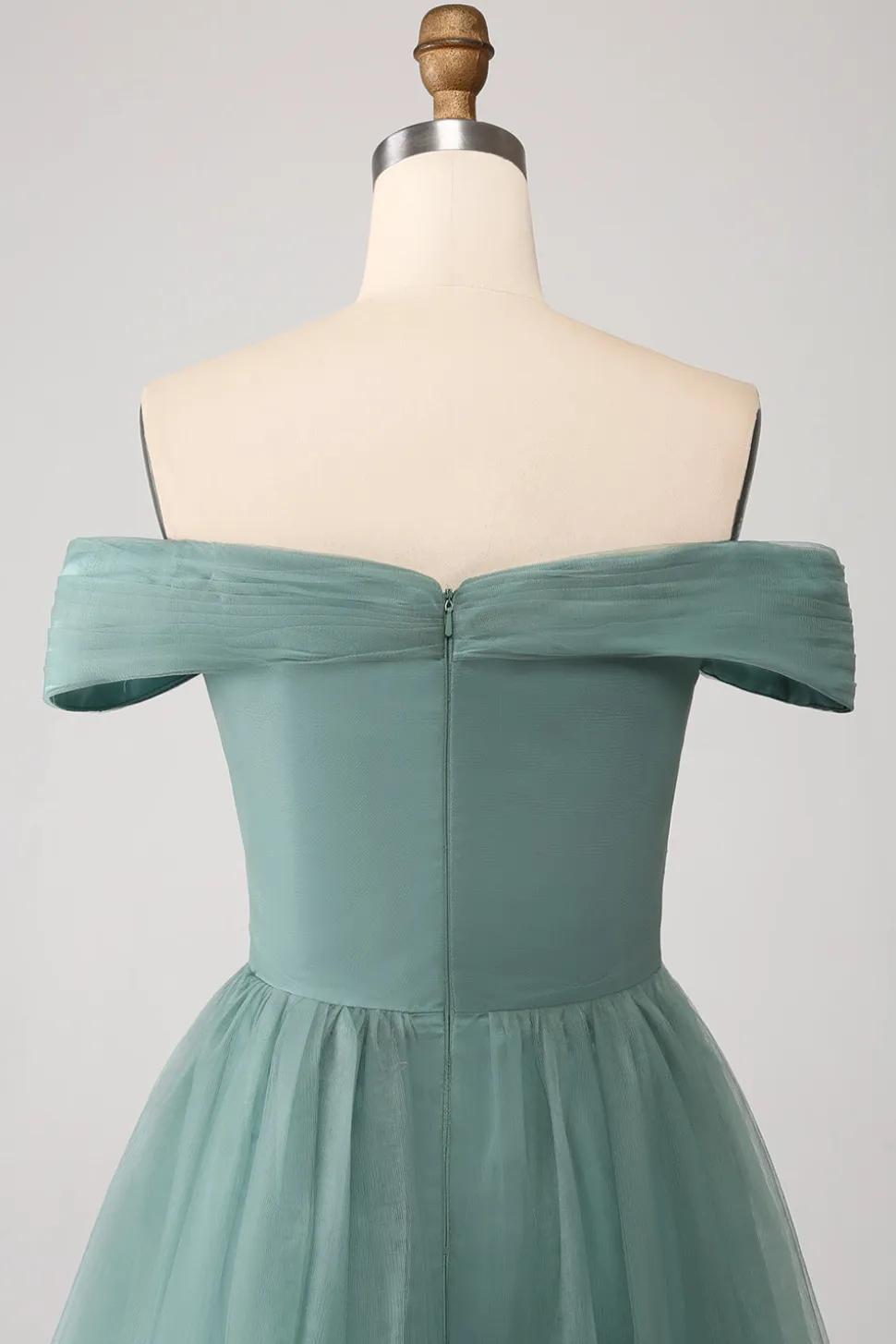 Verde Cinzento Uma Linha Fora do Ombro Tiered Tule Uma Linha Vestido de Baile