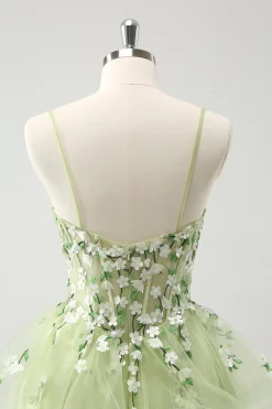 Verde Claro A-Line Applique Vestido Curto Homecoming com Folhos