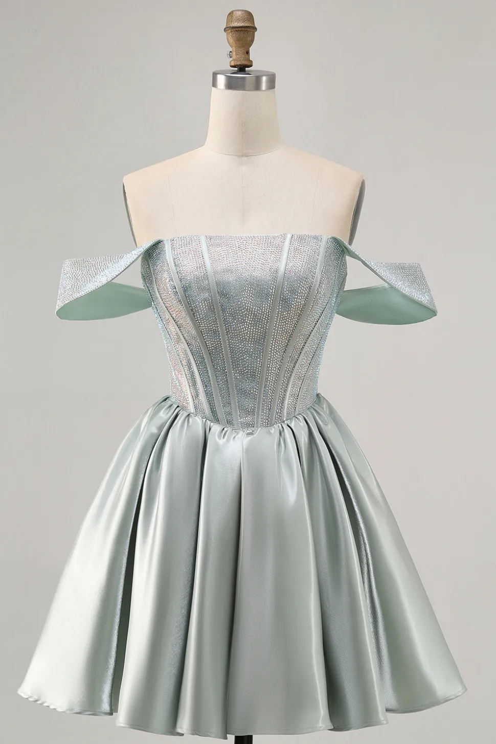 Verde claro A-Line fora do ombro espartilho Homecoming vestido com frisos