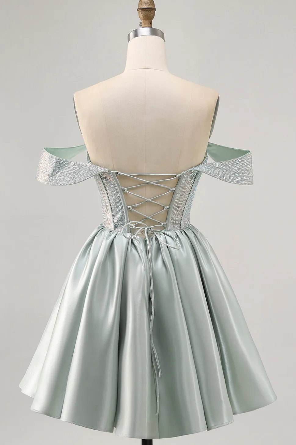 Verde claro A-Line fora do ombro espartilho Homecoming vestido com frisos
