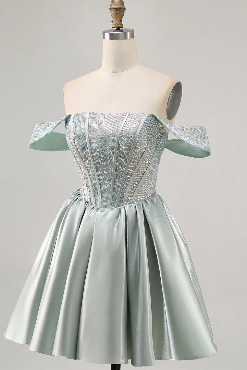 Verde claro A-Line fora do ombro espartilho Homecoming vestido com frisos