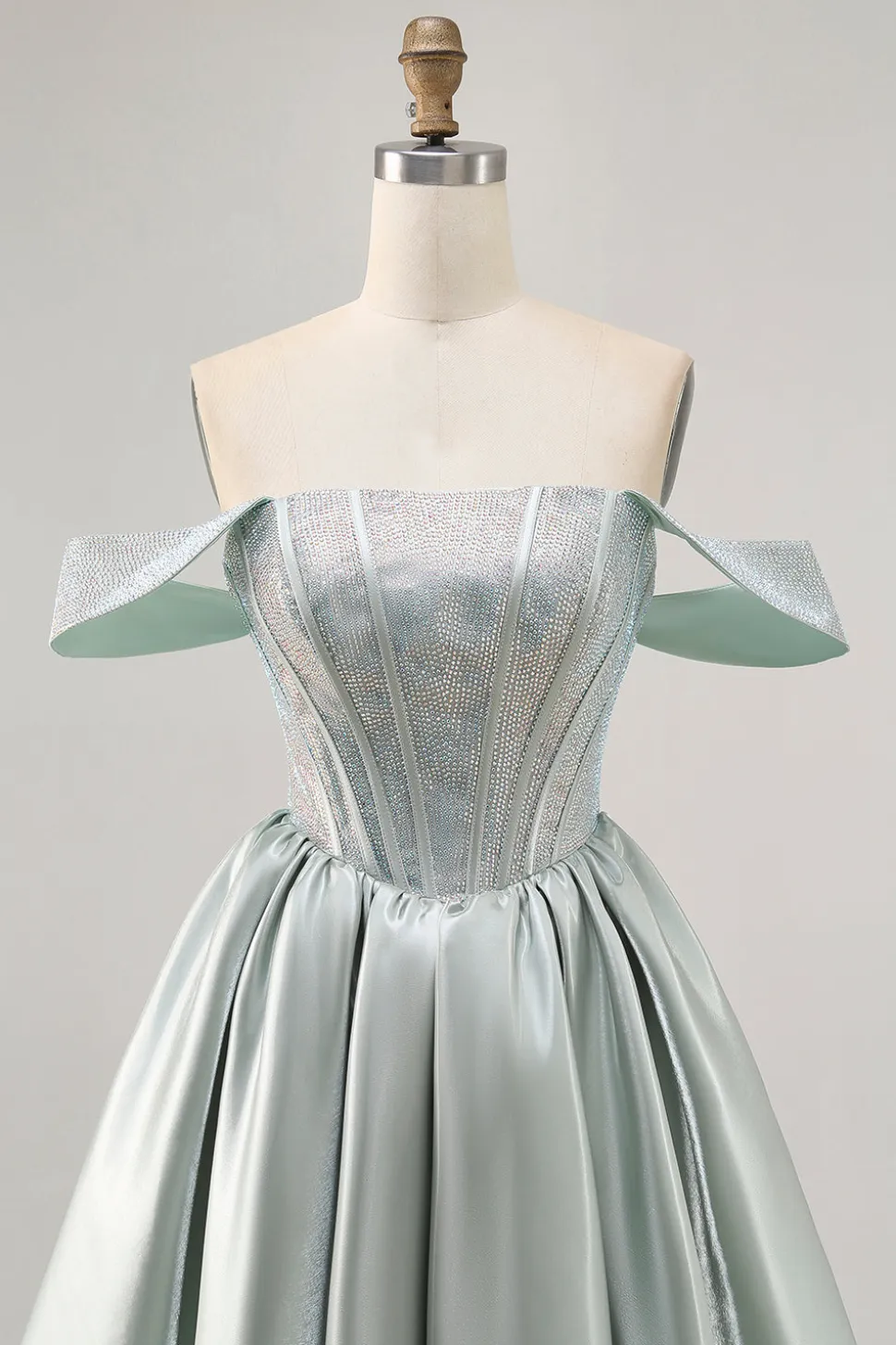 Verde claro A-Line fora do ombro espartilho Homecoming vestido com frisos