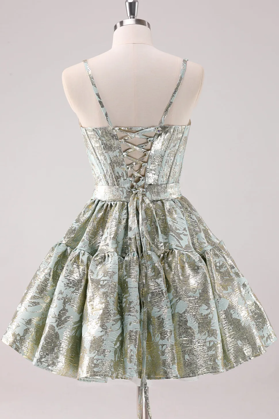 Verde claro A-Line Spaghetti Straps Short Corset Homecoming Dress com renda para trás