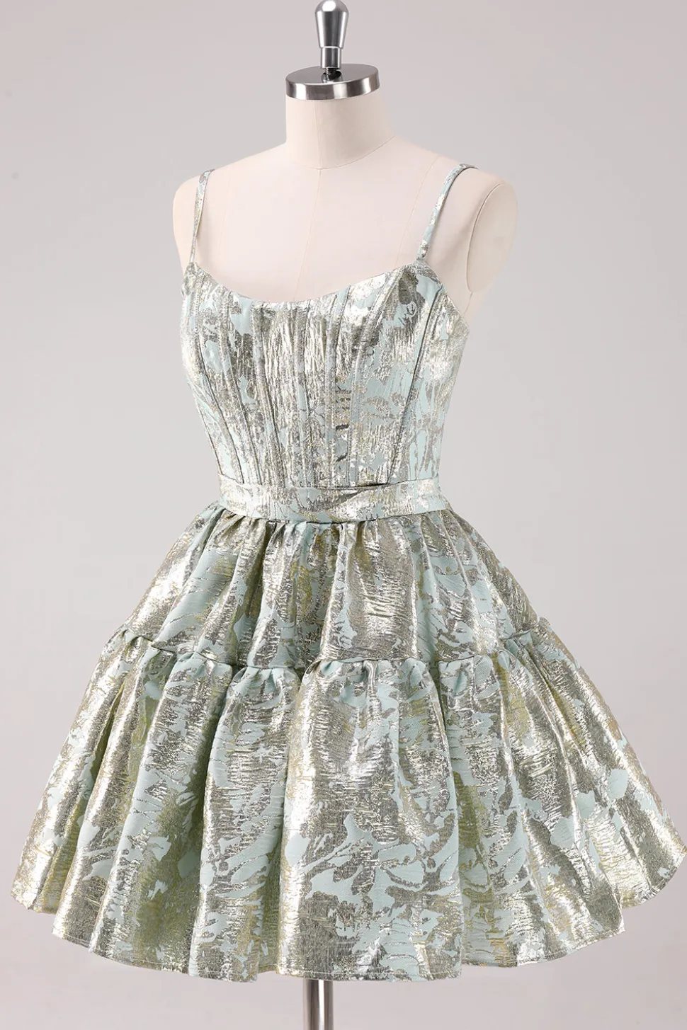 Verde claro A-Line Spaghetti Straps Short Corset Homecoming Dress com renda para trás