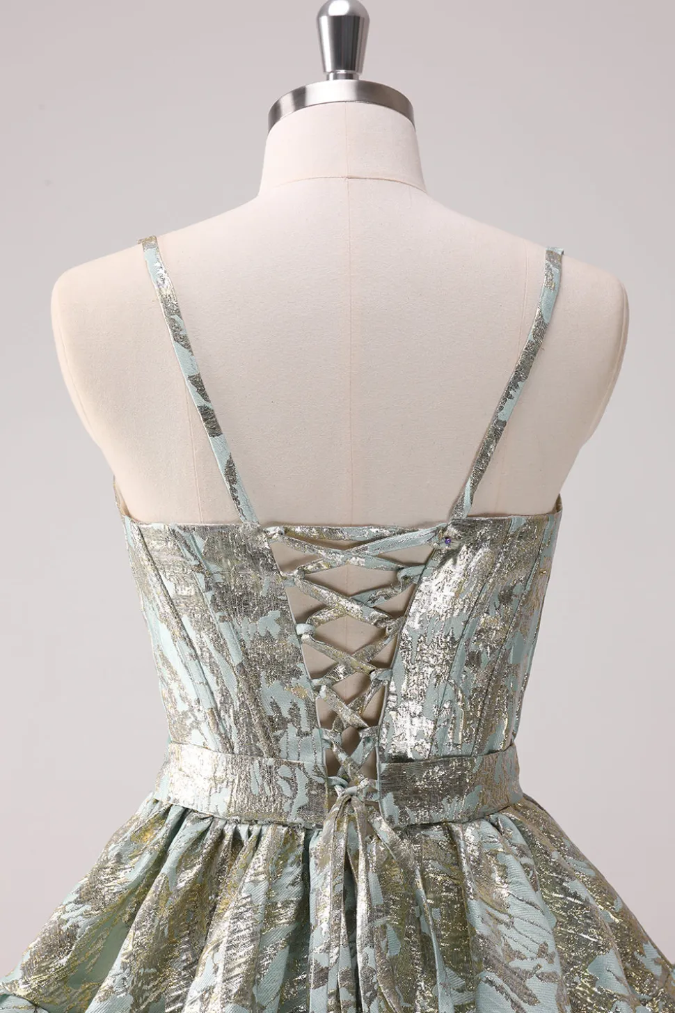 Verde claro A-Line Spaghetti Straps Short Corset Homecoming Dress com renda para trás