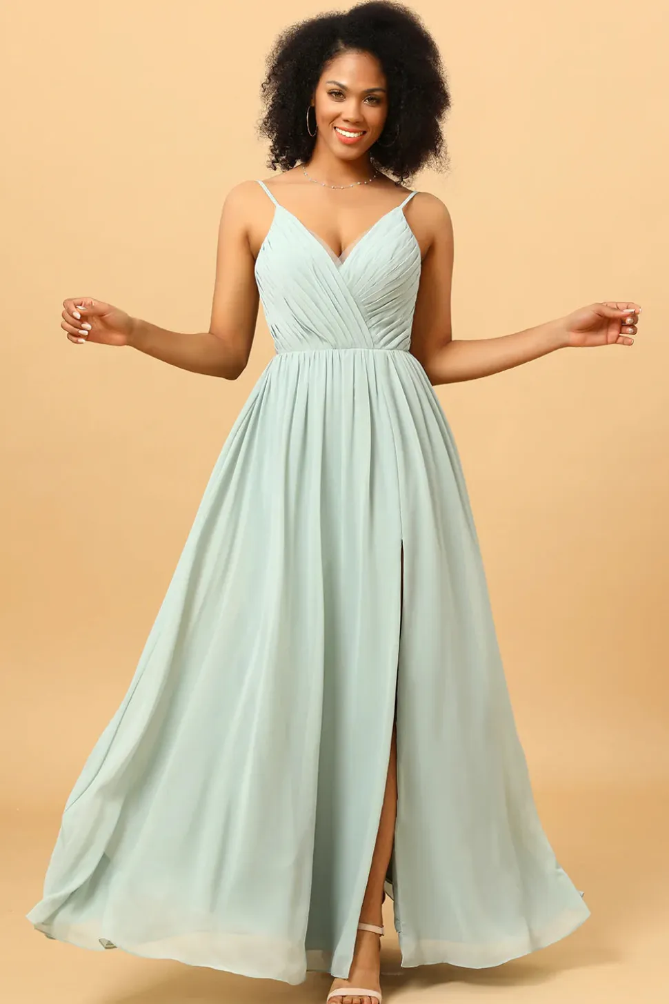 Verde Claro A-Line Vestido de Dama de Honra