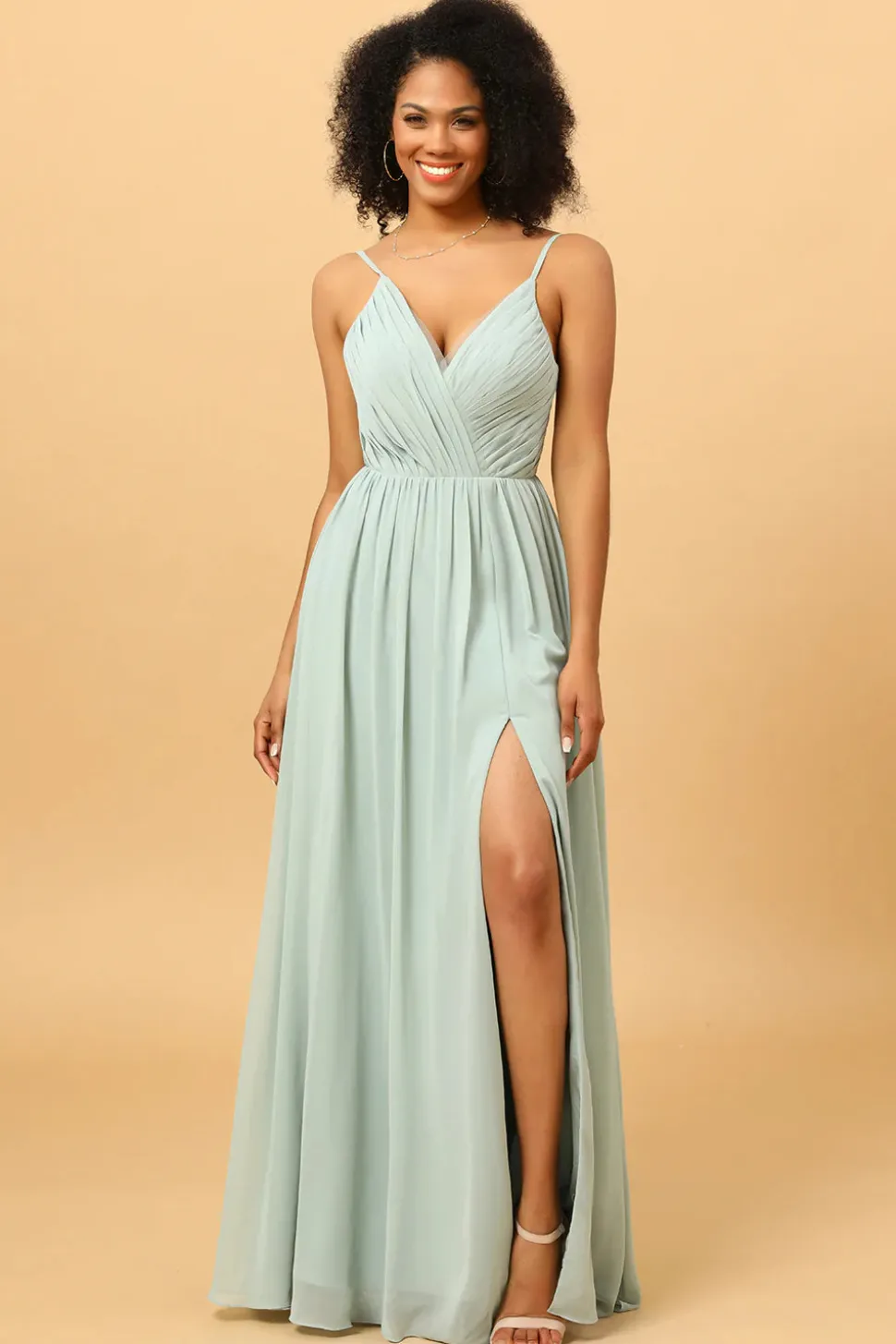 Verde Claro A-Line Vestido de Dama de Honra