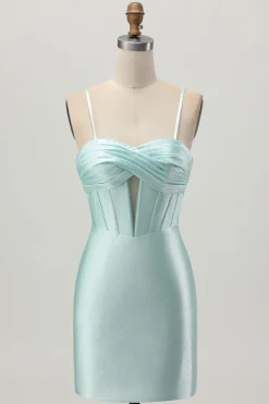 Verde claro Bodycon Corset Cut out frisado vestido curto Homecoming