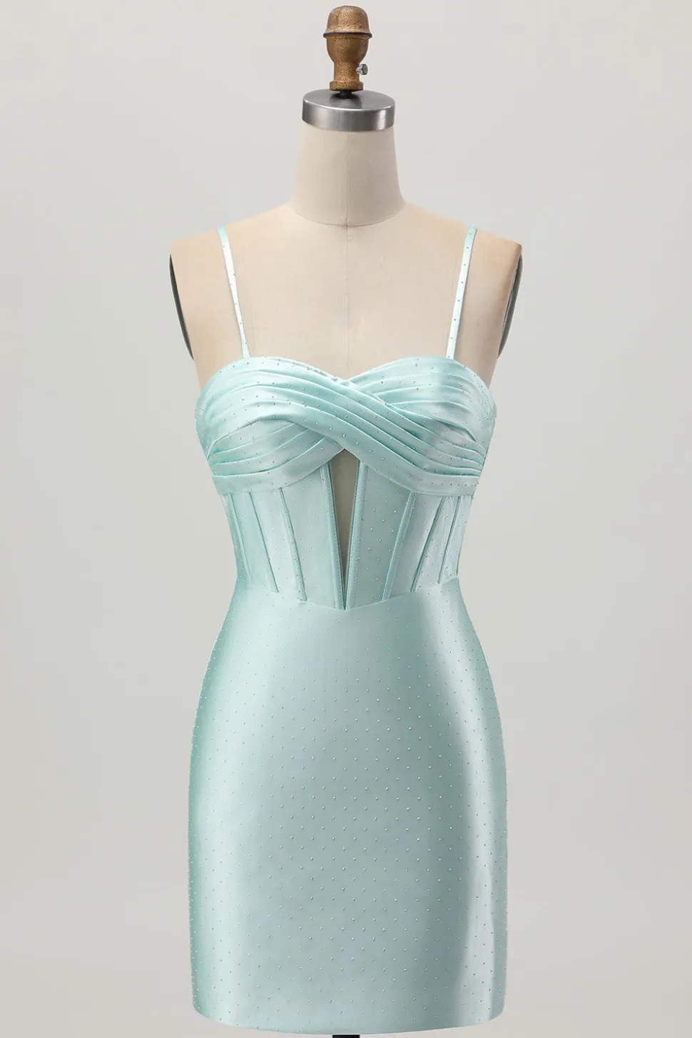 Verde claro Bodycon Corset Cut out frisado vestido curto Homecoming