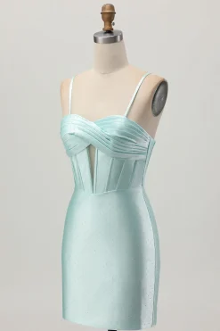 Verde claro Bodycon Corset Cut out frisado vestido curto Homecoming