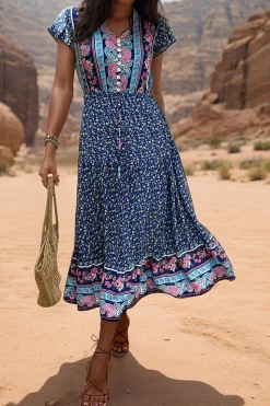 Verde Claro Decote em V Linha-A Midi Vestido de Verão