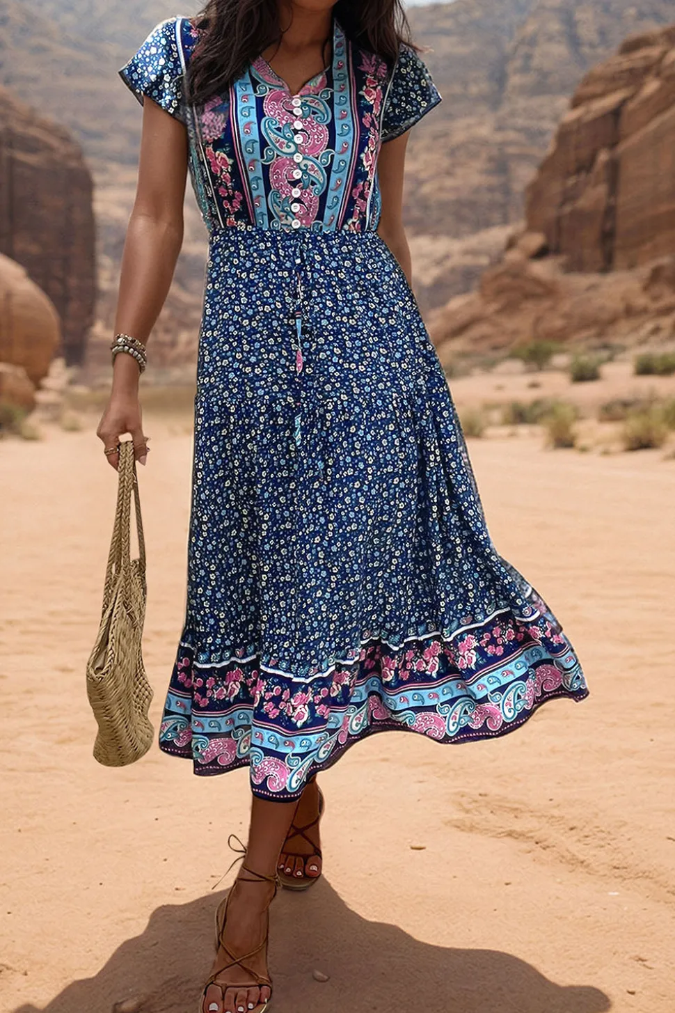 Verde Claro Decote em V Linha-A Midi Vestido de Verão