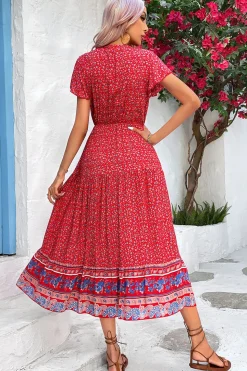 Verde Claro Decote em V Linha-A Midi Vestido de Verão