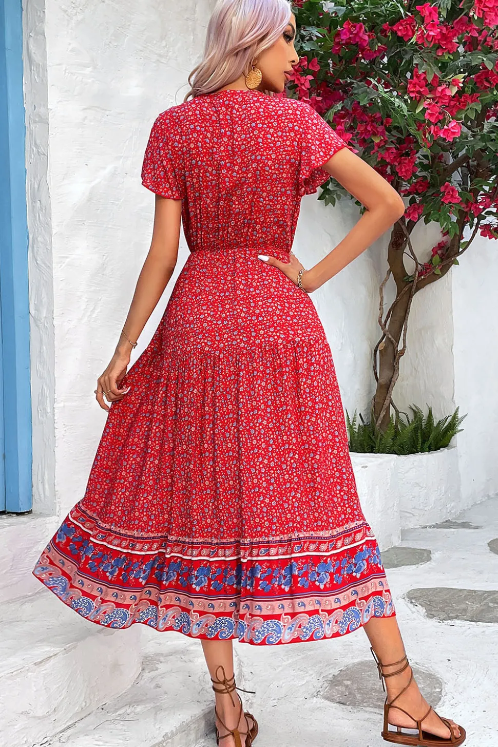 Verde Claro Decote em V Linha-A Midi Vestido de Verão