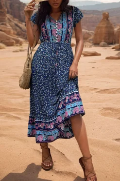 Verde Claro Decote em V Linha-A Midi Vestido de Verão