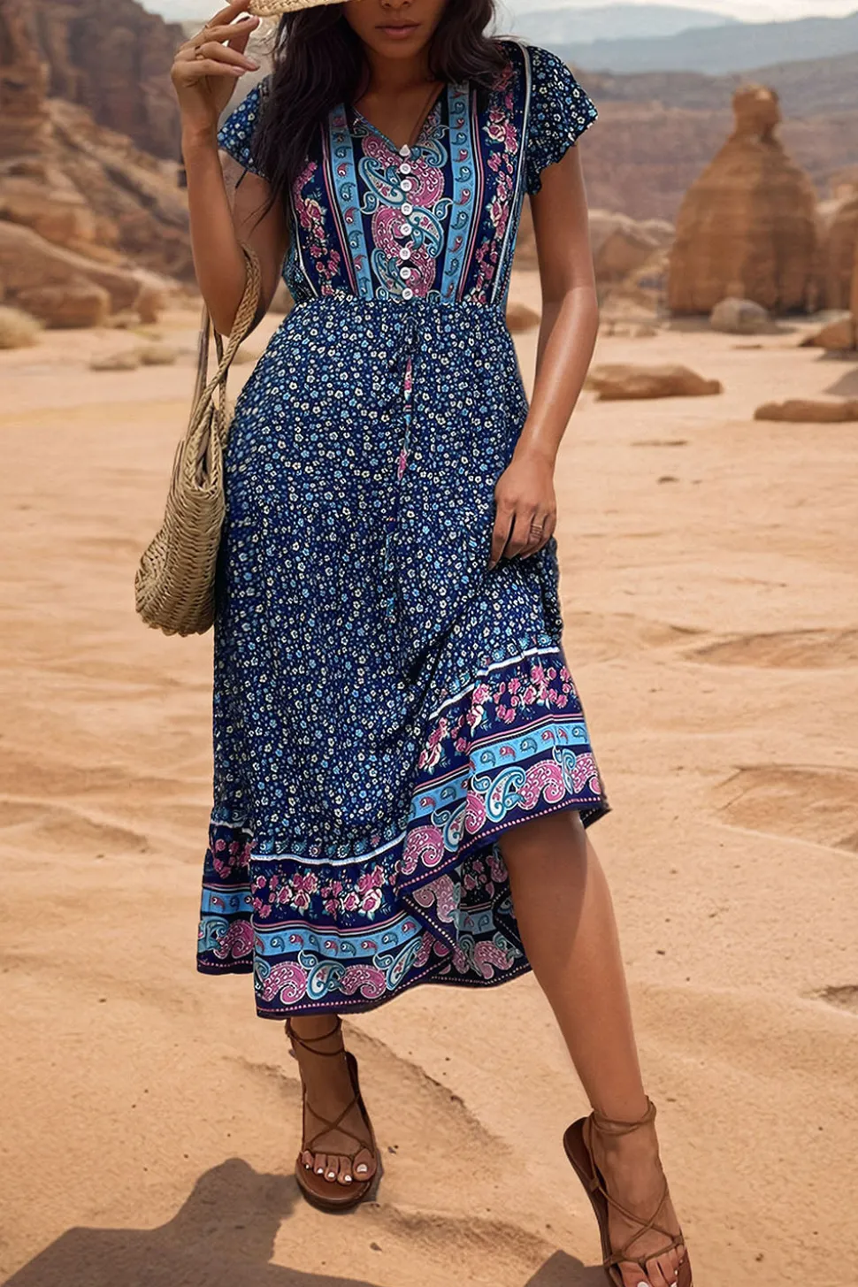 Verde Claro Decote em V Linha-A Midi Vestido de Verão