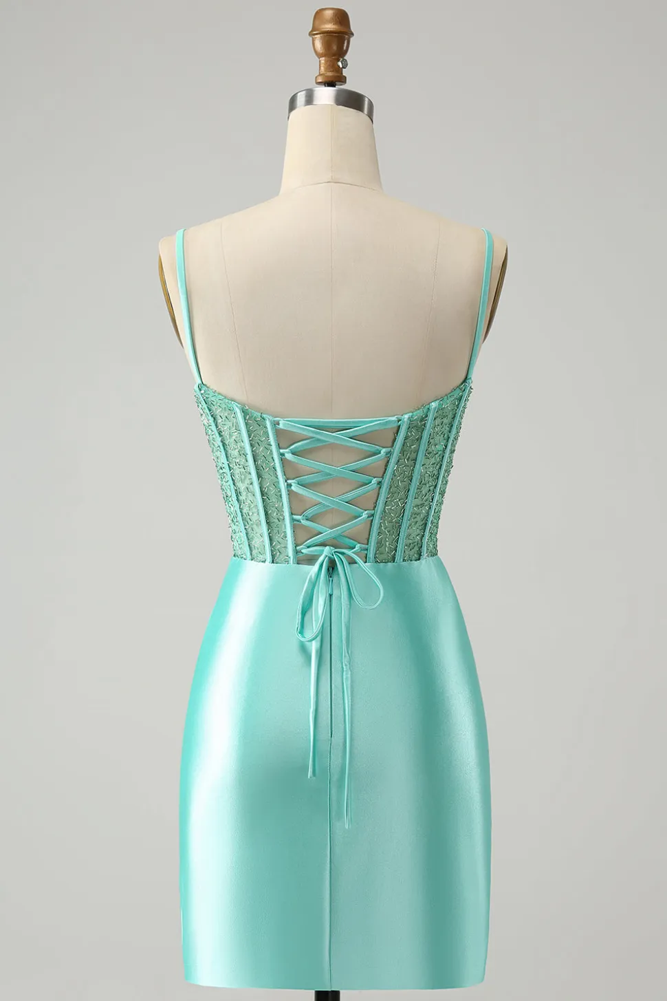Verde claro espaguete correias bodycon espartilho cetim homecoming vestido com fenda