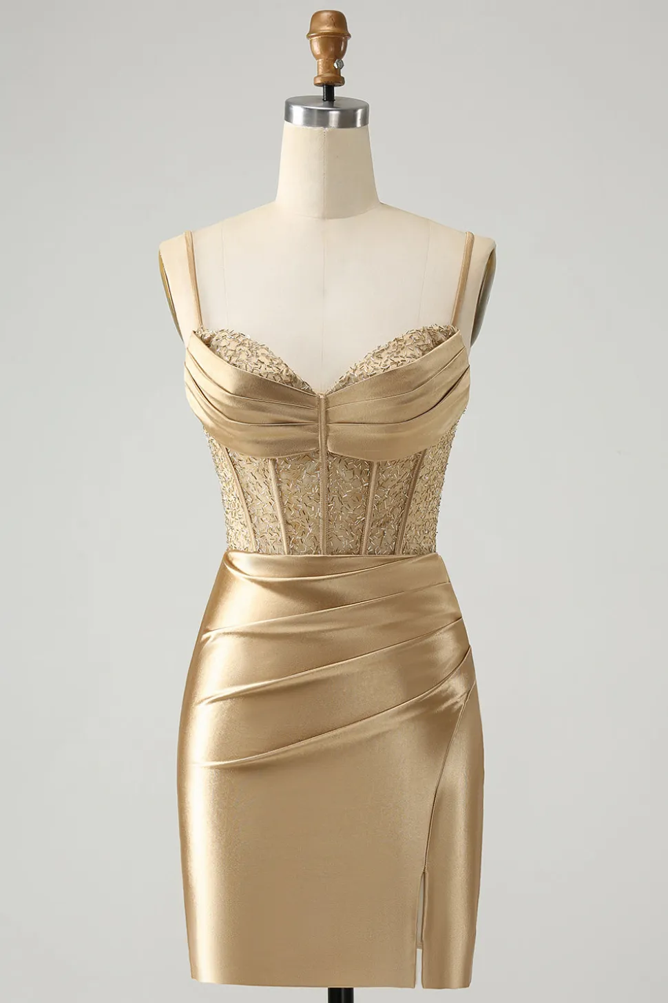 Verde claro espaguete correias bodycon espartilho cetim homecoming vestido com fenda