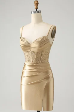 Verde claro espaguete correias bodycon espartilho cetim homecoming vestido com fenda