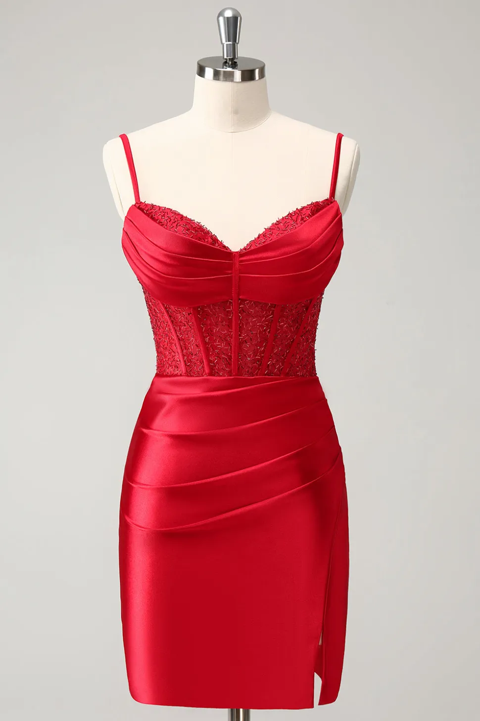 Verde claro espaguete correias bodycon espartilho cetim homecoming vestido com fenda