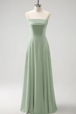 Verde claro ombro frio destacável mangas A-Line Chiffon longo vestido de dama de honra