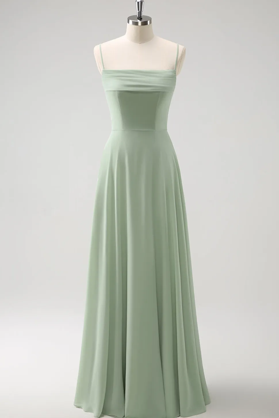 Verde claro ombro frio destacável mangas A-Line Chiffon longo vestido de dama de honra