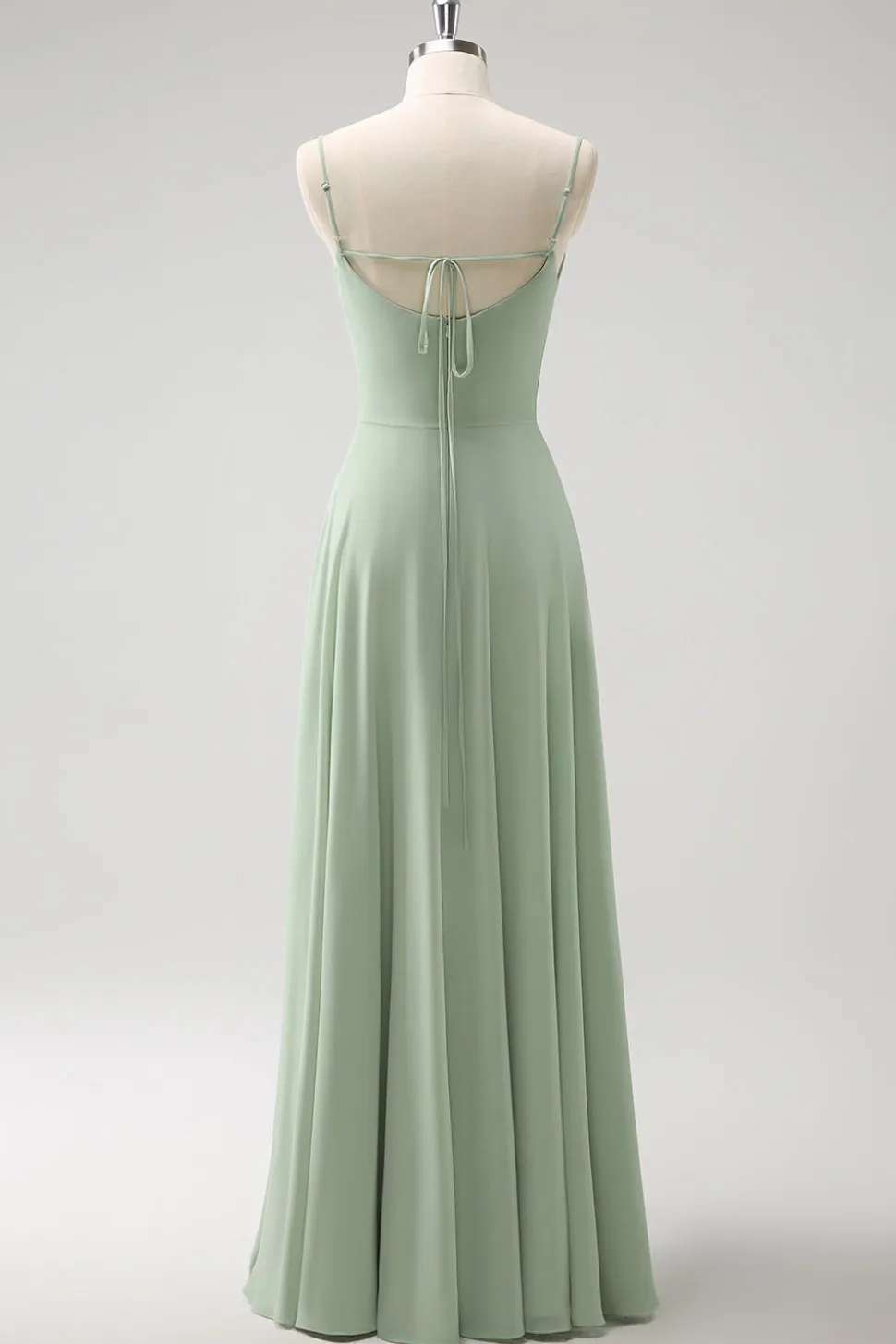 Verde claro ombro frio destacável mangas A-Line Chiffon longo vestido de dama de honra