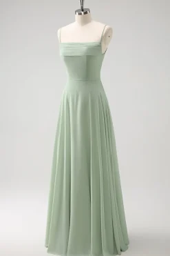 Verde claro ombro frio destacável mangas A-Line Chiffon longo vestido de dama de honra