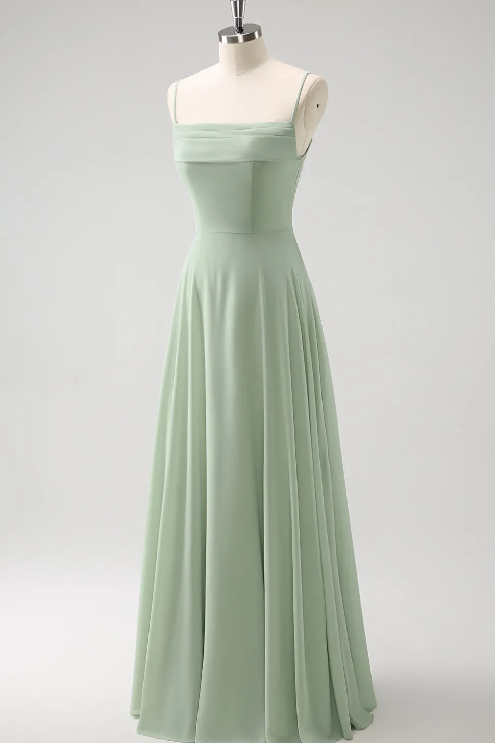 Verde claro ombro frio destacável mangas A-Line Chiffon longo vestido de dama de honra