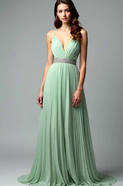 Verde Claro Ruched Uma Linha Esparguete Alças Vestido Madrinha